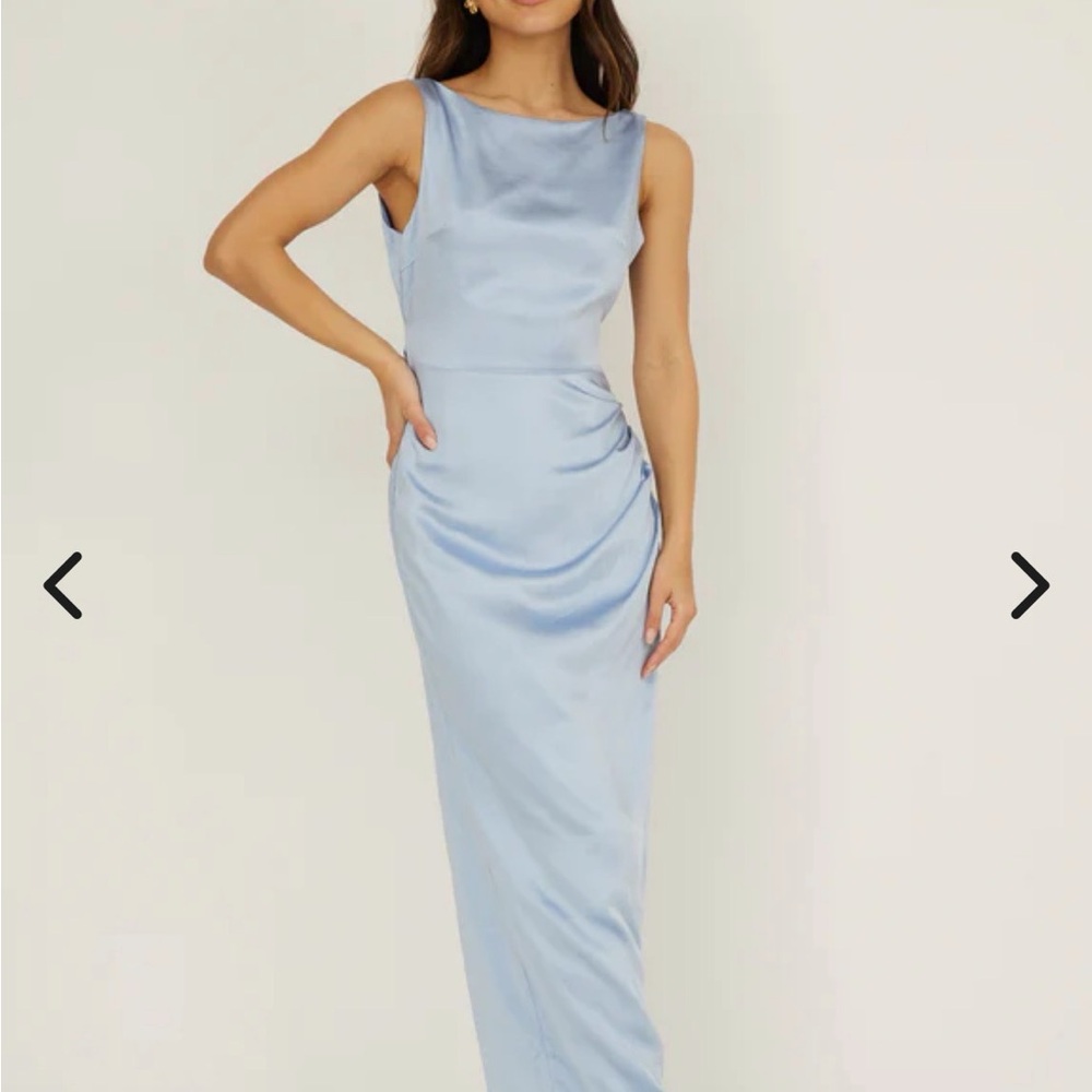 Selfie Leslie Light Blue Satin Maxi Dress Low Back
